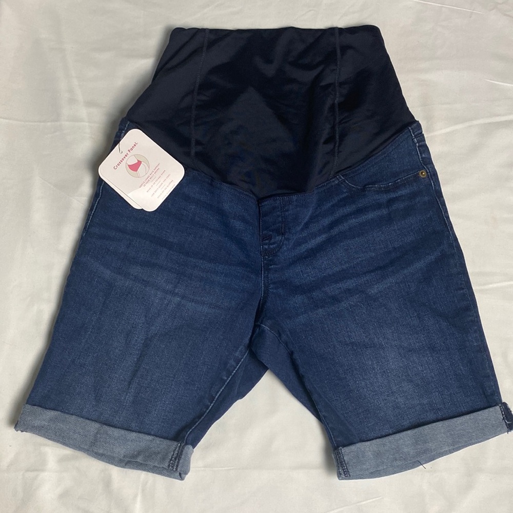 Over Belly Midi Maternity blue Jean Shorts - Isabel Maternity by Ingrid & Isabel